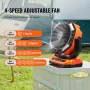 Portable Fan Rechargeable 330.2mm, Battery Powered Fan with LED Lantern, 4 Speeds Adjustable & 45°/90°Automatic Swivel & Timer ,