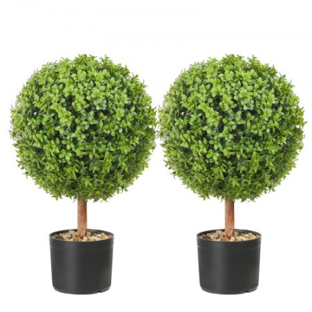 Artificial Topiaries Boxwood Trees, 24 inch Tall (2 Pieces), Ball-Shape Faux Topiaries Plant with Planters, Green Feaux Plant