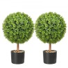 Artificial Topiaries Boxwood Trees, 24 inch Tall (2 Pieces), Ball-Shape Faux Topiaries Plant with Planters, Green Feaux Plant