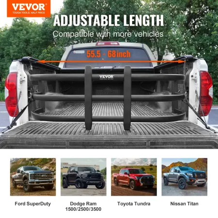 Truck Bed Extender, Aluminum Retractable Tailgate Extender, 141-173 cm, Fits for Ford Super Duty, F150, Dodge Ram 1500/2500/3500