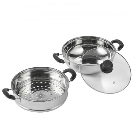 Steamer Pot, 11in/28cm Steamer Pot for Cooking with 3QT Stock Pot and Vegetable Steamer, Food-Grade 304 Stainless Steel Food