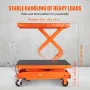 Hydraulic Lift Table Cart, 789.3 kg Capacity 149.9 cm Lifting Height, Manual Double Scissor Lift Table with 4 Wheels and Non-sli