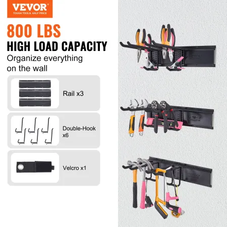 Arrangør af garageværktøj, 800 lbs Max Load Capacity, Wall