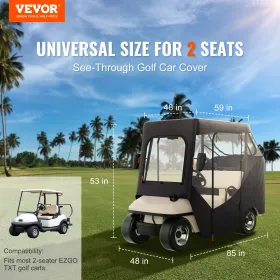 Golf Cart Enclosure, 600D Polyester Driving Enclosure with 4-Sided Transparent Windows, 2 Passenger Club Car Covers Universal