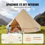 Canvas Bell Tent, 4 Seasons 7 m/22.97 ft Yurt Tent, Canvas Tent for Camping with Stove Jack, Breathable Tent Holds up to 12 Peop