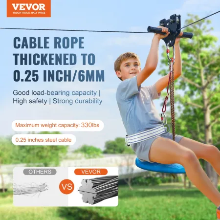 Zipline Kit til børn og voksen, 120 ft lynlåssæt op til 330 lb
