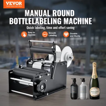 Manual Round Labeling Machine, 15-20pcs/min, Bottle Label Applicator for Round Bottles, Adjustable Manual Round Bottle Labeler S