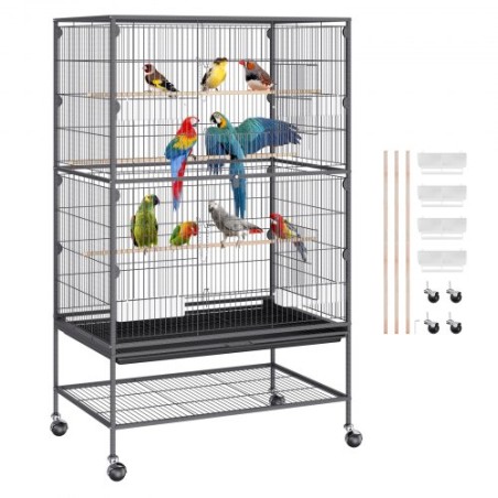52 inch Standing Large Bird Cage, Carbon Steel Flight Bird Cage for Parakeets, Cockatiels, Parrots, Macaw with Rolling Stand