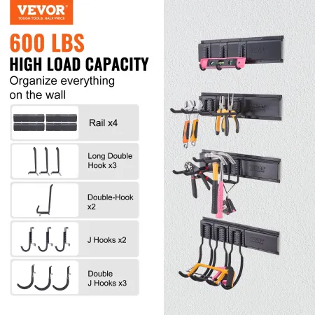 Garage Tool Organizer, 600 lbs Max Load Capacity, Wall Mount Yard Garden Storage Rack Organization Heavy Duty with 10 Adjustable