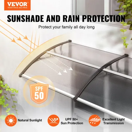 Window Door Awning Canopy, 38" x 117" Door Canopy Exterior, UF50+ PC Sunshade Sheet Awnings, Outdoor Patio Awning Sun Shade, Tra
