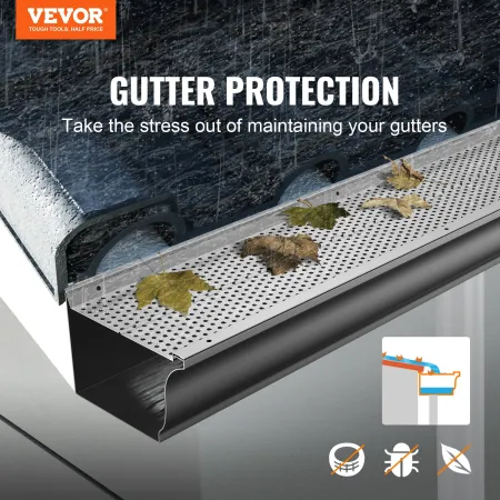 Gutter Guard, 152mm Width, Aluminum Leaf Filter DIY Gutter Cover, 52 PCS 528cm Total Length, 4mm Hole Diameter & 0.5mm Thick Rap