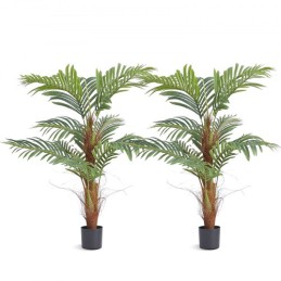 Artificial Palm Tree, 4 FT Tall Faux Plant, Secure PE Material & Anti-Tip Tilt Protection Low-Maintenance Plant, Lifelike Green