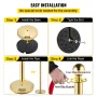 Set of 2 Gold Round Top Queue Control Barrier Posts Stands Security Stanchion Rope Divider with 1.5M Red Rope Crowd Control Barr