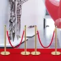 Set of 2 Gold Round Top Queue Control Barrier Posts Stands Security Stanchion Rope Divider with 1.5M Red Rope Crowd Control Barr