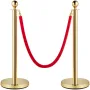Set of 2 Gold Round Top Queue Control Barrier Posts Stands Security Stanchion Rope Divider with 1.5M Red Rope Crowd Control Barr