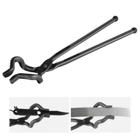 Blacksmith Tongs, 18â€ Z V-Bit Tongs, Carbon Steel Forge Tongs with A3 Steel Rivets, for Knife Blades, Long Pieces, Circular