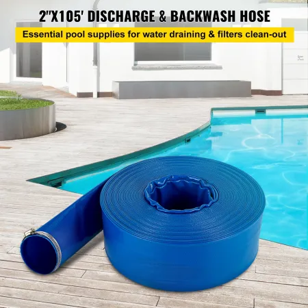 Udløbsslange, 2" x 105', PVC-stof flad slange, kraftig