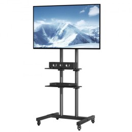 Mobile TV Stand, Mobile TV Cart for 32 to 70 inch TVs, Height Adjustable Portable TV Stand with Wheels, Double Tray for