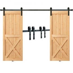 8ft glidende stalddørhardware-kit, 330 kg Heavy Duty Barn Door Track Kit til dobbeltdøre, fit 3,7-4,3ft samlet bred og