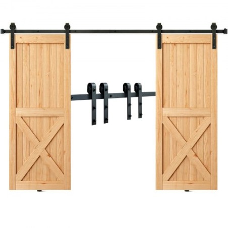 8ft glidende stalddørhardware-kit, 330 kg Heavy Duty Barn Door Track Kit til dobbeltdøre, fit 3,7-4,3ft samlet bred og