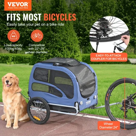 Dog Bike Trailer, Supports up to 100 lbs, Pet Cart Bicycle Carrier, Easy Folding Frame with Quick Release Wheels, Universal Bicy