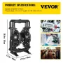Air-Operated Double Diaphragm Pump, 2 inch Inlet & Outlet, Aluminum Alloy Body, 75 GPM & Max 120PSI, Nitrile Diaphragm Transfer 
