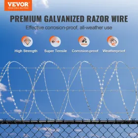 Razor Wires, 147 ft Razor Barbed Wire, 3 Rolls Razor Wire Fencing Razor Fence, Double Spiral Razor Ribbon Barbed Wire