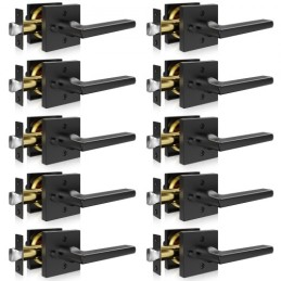 Privacy Door Handle 10 PCS Matte Black Square Door Lever Interior Keyless