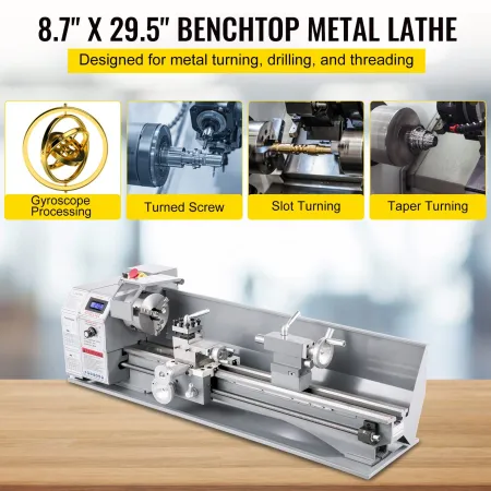 1100W Mini Metal Lathe 220MMx750MM Variable-Speed Metal Lathe RPM Metal Milling Machine Digital Milling Metal Lathe with 3-Jaw C