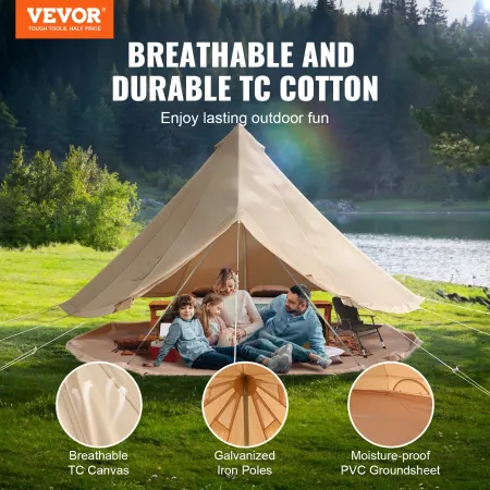 Canvas Bell Tent, 4 Seasons 3 m/9.8ft Yurt Tent, Canvas Tent for Camping with Stove Jack, Breathable Tent Holds up to 4 People, 