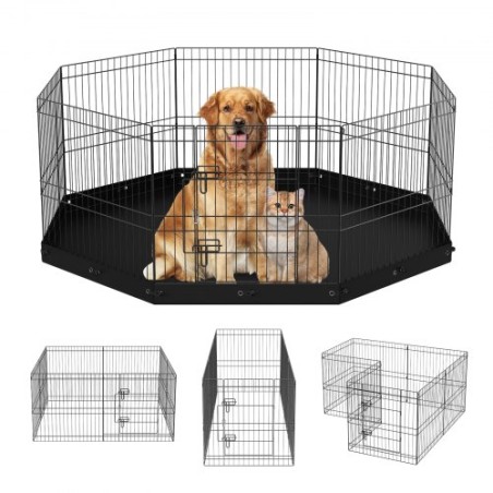 Dog Playpen, 8 Panels Foldable Metal Dog Exercise Pen with Bottom Pad, 24" H Pet Fence Puppy Crate Kennel with Ground Stakes,