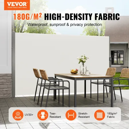 Retractable Side Awning, 79''x 118'' Outdoor Privacy Screen, 180g Polyester Water-proof Retractable Patio Screen, UV 30+ Room Di