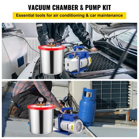 19 L(5 Gallon) Vacuum Chamber Kit with 28 L/min(3 CFM) 186W(1/4HP) Single Stage Vacuum Pump - HVAC A/C Refrigeration Kit