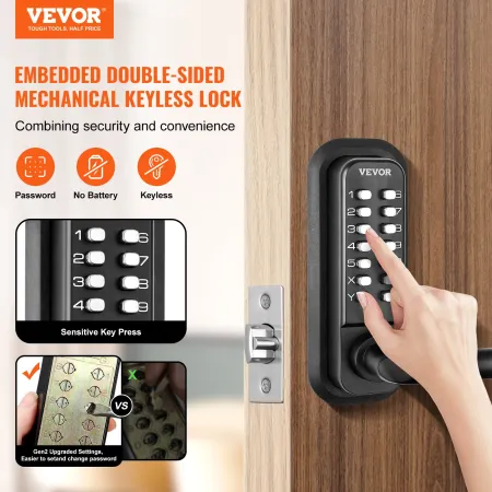 Mechanical Keyless Entry Door Lock, 14 Digit Keypad, Double-sided Embedded Outdoor Gate Door Locks Set with Keypad and Handle, W