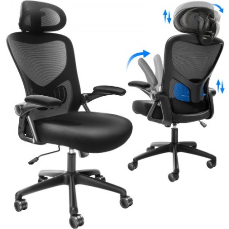Office Chair with Adjustable Lumbar Support, High Back Ergonomic Desk Chair with Adjustable Headrest, 2D Armrest, Ergonomic