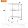 Kitchen Utility Cart, 3 Tiers, Wire Rolling Cart with 470LBS Capacity, Steel Service Cart on Wheels, Metal Storage Trolley with 
