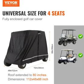 4 Passenger Golf Cart Cover, 600D Polyester Full Cover, Universal Fits for Most Brand Club Car Covers, Waterproof, Sunproof,