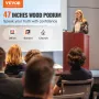 Podium Stand, 47 in Hostess Stand with 4 Rolling Wheels, Wood Podium with Storage Shelves, and Slant Desktop, Lecterns & Podiums