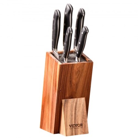Universal Knife Holder, Acacia Wood Knife Block Without Knives, Extra Large Knife Storage Holder Stand with PP Brush,