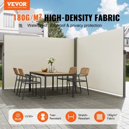 Retractable Side Awning, 79''x 236'' Outdoor Privacy Screen, 180g Polyester Water-proof Retractable Patio Screen, UV 30+ Room Di