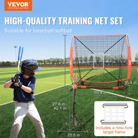 5x5 ft Baseball Softball Practice Net, Portable Baseball Training Net for Hitting Batting Catching Pitching, Backstop Baseball