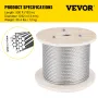 316 Stainless Steel Cable, 500FT Stainless Steel Wire Rope of 5/32 Inch Diameter and 1x19 Construction, 3300 LBS Breaking Streng