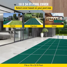 Pool Safety Cover Fits 16x32ft Rectangle Inground Pools, Safety Pool Cover with 4x10ft Center End Step, Mesh Solid Pool Cover