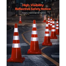 Safety Cones Traffic Cones 6 x 36" Orange Reflective Collars Road Cones