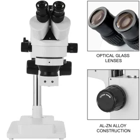 3.5X-90X Simul-Focal Stereo Microscope 360Â°Swiveling Trinocular Stereo Microscope with Dual Arm Boom