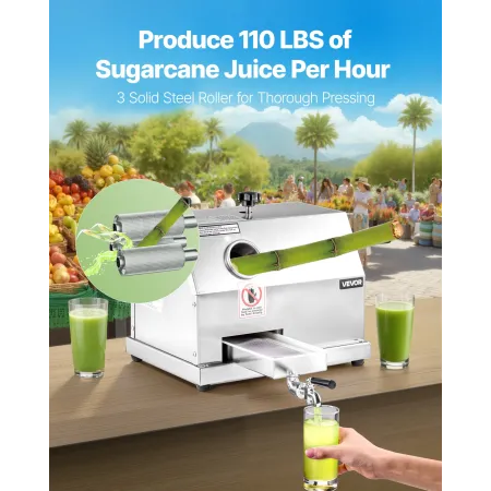 Kommerciel sukkerrør Juicer Machine 110 Lbs/H Output 3 Roller