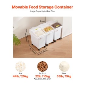 Ingredient Bin, 5.5 Gallons Capacity Ingredient Storage Bin, PP Material Flour Bins On Wheels, White Shelf Ingredient Bin with