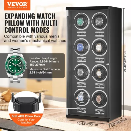 Watch Winder, Watch Winder for 8 Men's and Women's Automatic Watches, with 8 Super Quiet Japanese Mabuchi Motors, Blue LED Light