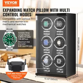 Watch Winder for 6 Automatic Watches with 6 Quiet Japanese Mabuchi Motors