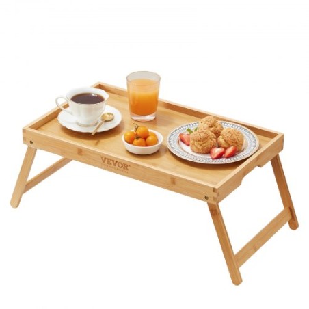 Bed Tray Table with Foldable Legs, Bamboo Breakfast Tray for Sofa, Bed, Eating, Snacking, and Working, Folding Serving Laptop